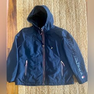Tommy Hilfiger Jacket Women’s Blue Fleece Lined Zip Hood Logo Jacket XL NEW !
